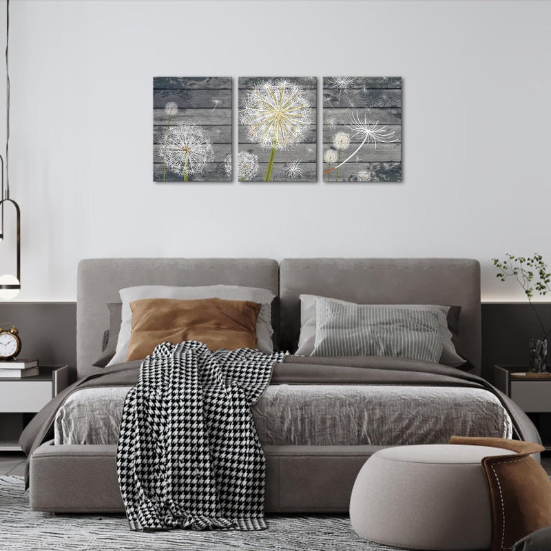 Zlove Dandelion Wall Art Boho Floral Wall Decor Rustic Neutral Painting Print for Bathroom Home Decor, 12"x16", 3Pcs (Grey) - Image 3